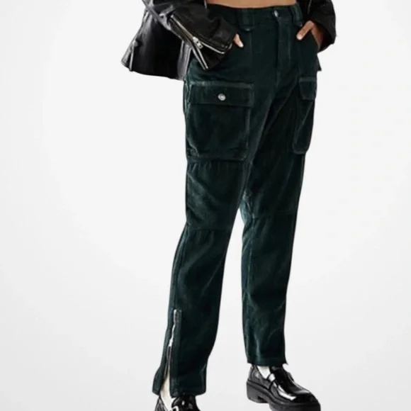 EUC Free People London Calling Moto Corduroy Pants Pine Green Size 29 - Picture 3 of 10